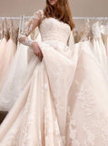 A-line Lace-appliqued Wedding Gown,Long Sleeve Bridal Gown,WD01031