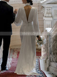 Sheath Wedding Dress With Thigh-high Slit,Soft Satin Wedding Dress With Sleeve,WD01048