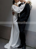 Sheath Wedding Dress With Thigh-high Slit,Soft Satin Wedding Dress With Sleeve,WD01048