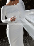 Stretch Crepe Long Sleeve Wedding Dress,Fitted Backless Bridal Gown,WD01050