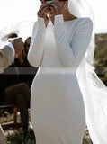 Stretch Crepe Long Sleeve Wedding Dress,Fitted Backless Bridal Gown,WD01050