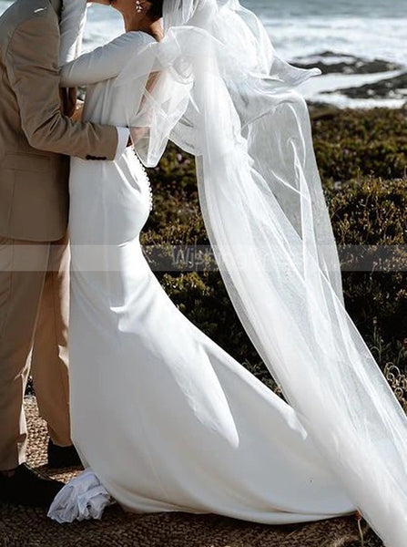 Stretch Crepe Long Sleeve Wedding Dress,Fitted Backless Bridal Gown,WD01050