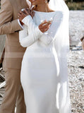 Stretch Crepe Long Sleeve Wedding Dress,Fitted Backless Bridal Gown,WD01050