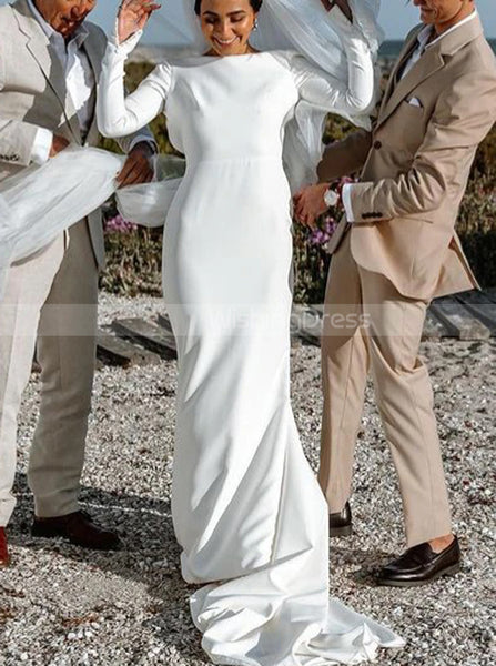 Stretch Crepe Long Sleeve Wedding Dress,Fitted Backless Bridal Gown,WD01050
