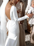 Stretch Crepe Long Sleeve Wedding Dress,Fitted Backless Bridal Gown,WD01050
