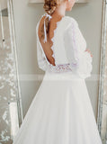 Boho Wedding Dress With Bishop Sleeves,V Back Destination Wedding Dress,WD01051