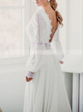 Boho Wedding Dress With Bishop Sleeves,V Back Destination Wedding Dress,WD01051