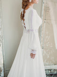 Boho Wedding Dress With Bishop Sleeves,V Back Destination Wedding Dress,WD01051