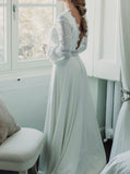 Boho Wedding Dress With Bishop Sleeves,V Back Destination Wedding Dress,WD01051