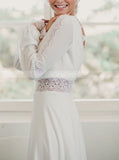 Boho Wedding Dress With Bishop Sleeves,V Back Destination Wedding Dress,WD01051