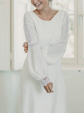 Boho Wedding Dress With Bishop Sleeves,V Back Destination Wedding Dress,WD01051