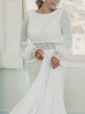 Boho Wedding Dress With Bishop Sleeves,V Back Destination Wedding Dress,WD01051