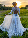A-line Lace Wedding Dress,Cutout Back Bridal Dress With Sash,WD01053