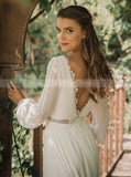 Boho Chiffon Wedding Dress,Bishop Sleeves Bridal Gown,WD01054