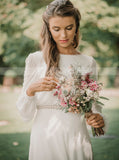 Boho Chiffon Wedding Dress,Bishop Sleeves Bridal Gown,WD01054