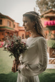 Boho Chiffon Wedding Dress,Bishop Sleeves Bridal Gown,WD01054