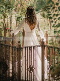 Boho Chiffon Wedding Dress,Bishop Sleeves Bridal Gown,WD01054