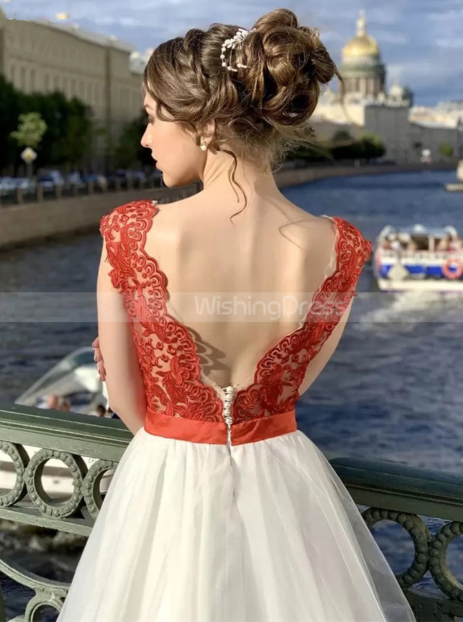 A-line Wedding Dress With High Slit,Red White Bridal Gown,WD01035 - Wishingdress A-line Wedding Dress With High Slit,Red White Bridal Gown,WD01035 - Wishingdress