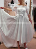 Satin High Low Wedding Dress With Lace Jacket,Classic Bridal Dress,WD01036