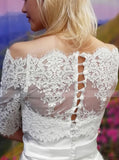 Satin High Low Wedding Dress With Lace Jacket,Classic Bridal Dress,WD01036