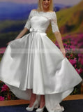 Satin High Low Wedding Dress With Lace Jacket,Classic Bridal Dress,WD01036