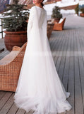 Modest Wedding Dress With Streamers,Simple Wedding Dress With Sleeve,WD01037