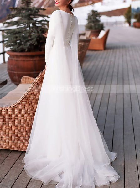Modest Wedding Dress With Streamers,Simple Wedding Dress With Sleeve,WD01037