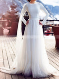 Modest Wedding Dress With Streamers,Simple Wedding Dress With Sleeve,WD01037
