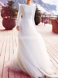 Modest Wedding Dress With Streamers,Simple Wedding Dress With Sleeve,WD01037