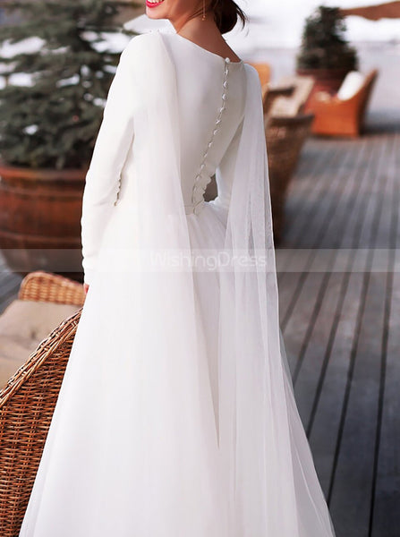 Modest Wedding Dress With Streamers,Simple Wedding Dress With Sleeve,WD01037