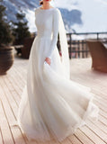 Modest Wedding Dress With Streamers,Simple Wedding Dress With Sleeve,WD01037