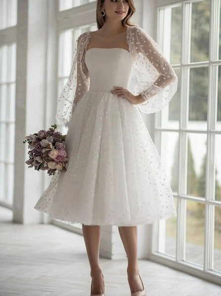 Off The Shoulder Short Wedding Dress,Polka Dots Tulle Bridal Dress,WD01038
