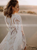 Boho Lace Wedding Dress,Batwing Sleeves Destination Bridal Dress,WD01041