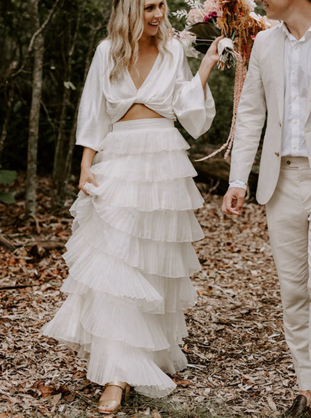 Two Piece Destination Wedding Dress,Multi-layered Floor Length Wedding Dress,WD01043