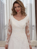 Modest Wedding Dress,A-line Bridal Dress With Sleeve,WD01058
