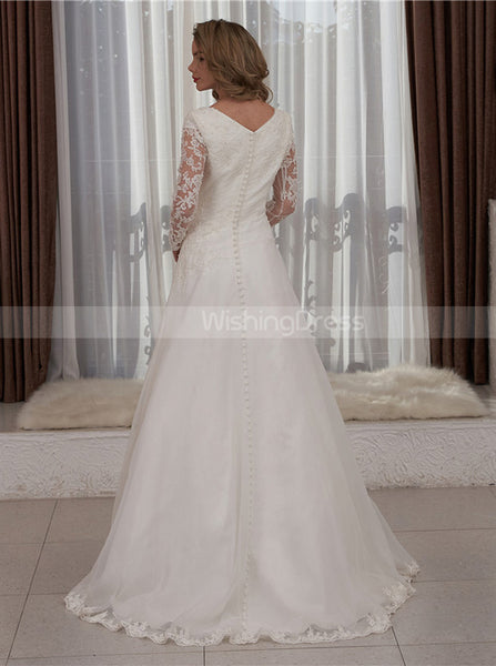 Modest Wedding Dress,A-line Bridal Dress With Sleeve,WD01058