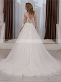 A-line Wedding Gown With Sheer Sleeve,Illusion Neckline Wedding Dress,WD01059