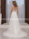 A-line Plunging Neckline Wedding Dress,Lace-appliqued Bridal Gown,WD01060