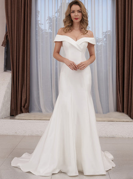 Off The Shoulder Wedding Gown,Satin Wedding Dress,WD01061