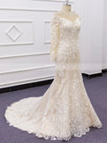 Off The Shoulder Bridal Gown With Sleeve,Fit and Flare Wedding Dress,WD01068