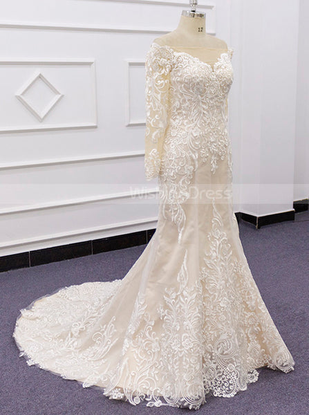 Off The Shoulder Bridal Gown With Sleeve,Fit and Flare Wedding Dress,WD01068