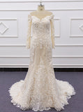 Off The Shoulder Bridal Gown With Sleeve,Fit and Flare Wedding Dress,WD01068