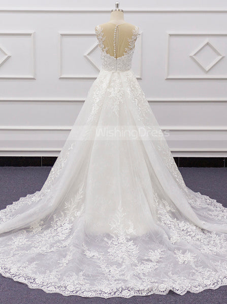 Lace-appliqued Wedding Dress,Mermaid Bridal Gown With Detachable Overskirt,WD01069
