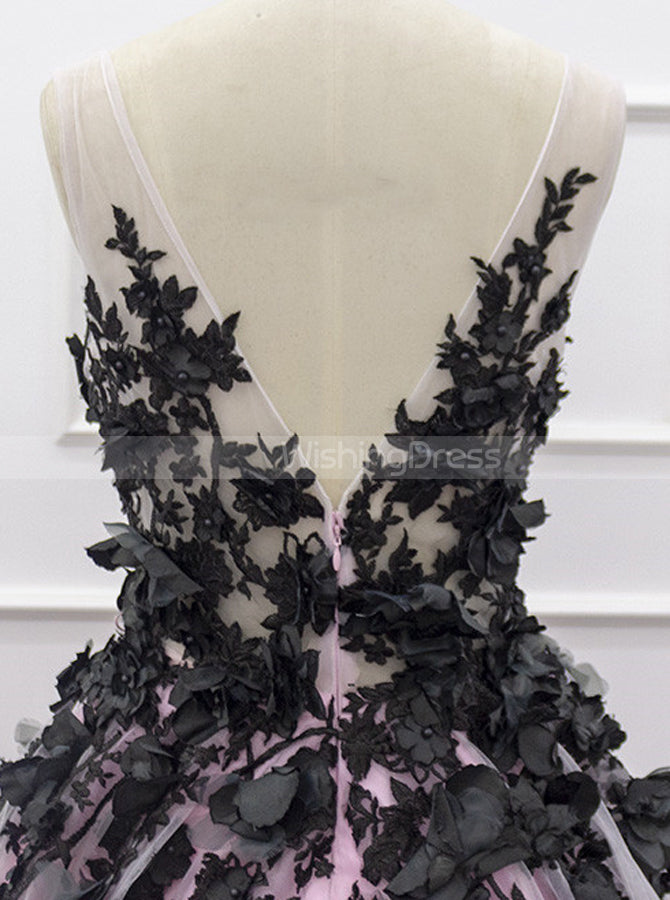 Black And Pink Wedding Gown,Princess V-neck Bridal Gown,WD01071 - Wishingdress Black And Pink Wedding Gown,Princess V-neck Bridal Gown,WD01071 - Wishingdress