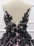 Black And Pink Wedding Gown,Princess V-neck Bridal Gown,WD01071
