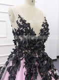 Black And Pink Wedding Gown,Princess V-neck Bridal Gown,WD01071