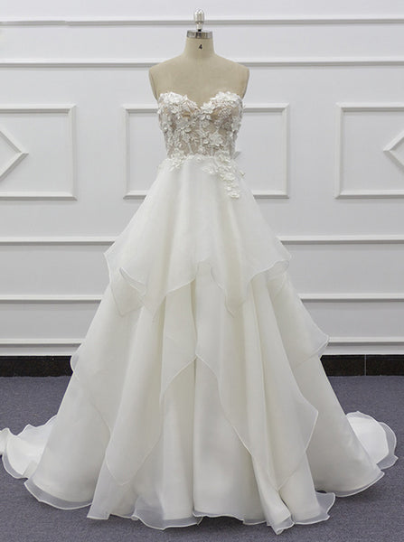 Sweetheart Neckline Wedding Dress,Flounce Skirt Bridal Gown,WD01072