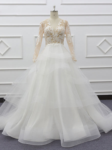 Princess Wedding Dress With Sleeve,Multi-layers Tulle Wedding Gown,WD01073