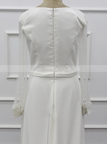 A-line Wedding Dress With Beaded Sleeve,Modest Bridal Dress,WD01074