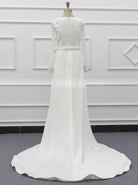 A-line Wedding Dress With Beaded Sleeve,Modest Bridal Dress,WD01074
